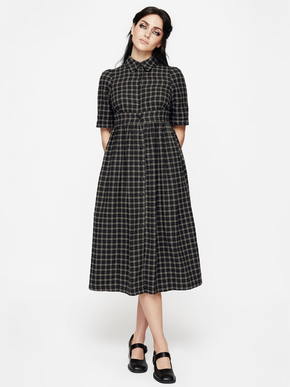 NWT Disturbia Terra Midi Smock Shirt Dress in Olive US 14 / UK 18 - Picture 5 of 6